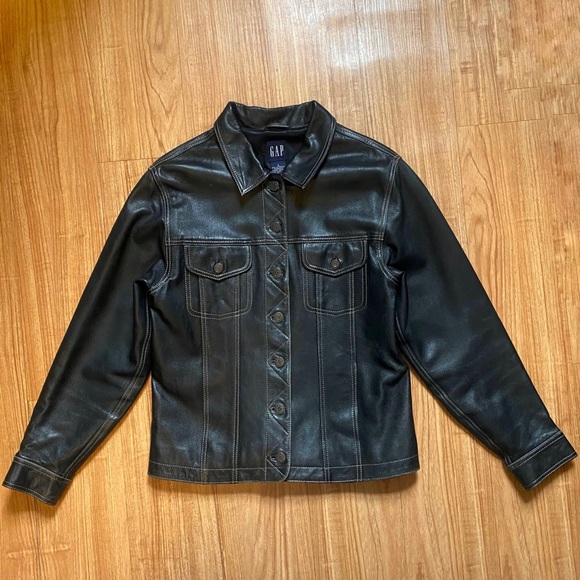 GAP ‘Icon’ Boxy Leather Jacket - Picture 1 of 5